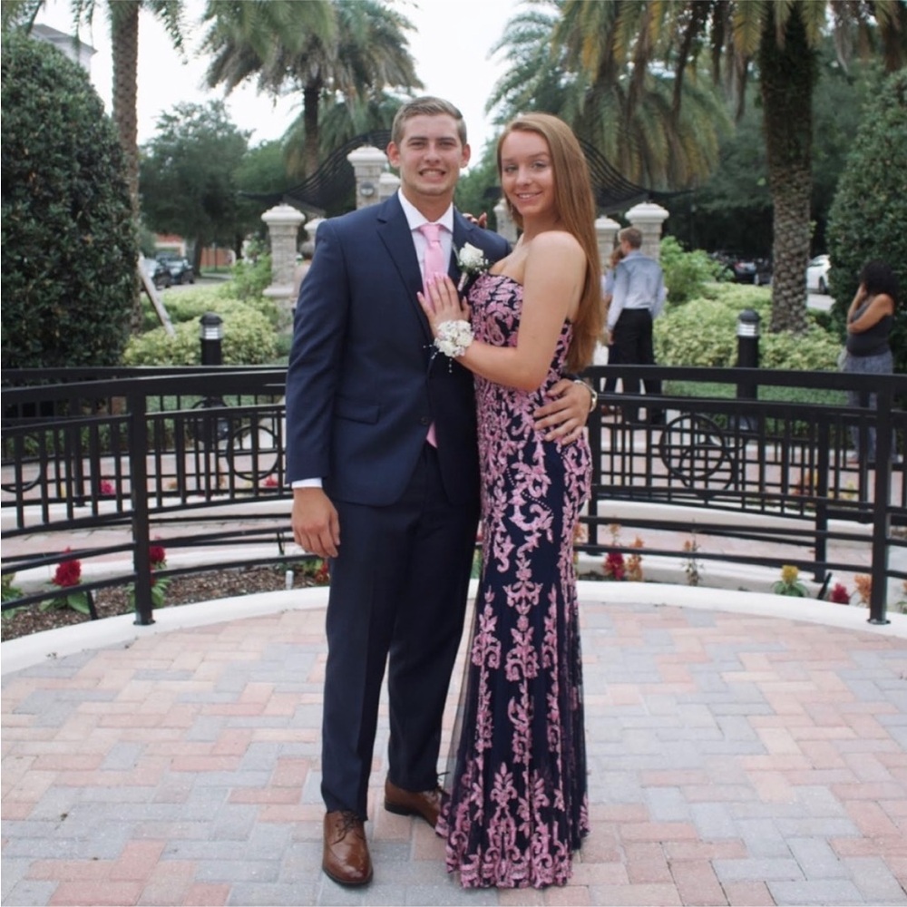 Sherri Hill navy and pink sequin and beaded prom dress, worn once